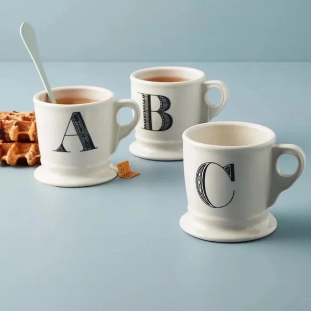 Anthropologie "K" Monogram Initial Mug Shaving Style Cup Black White Stoneware